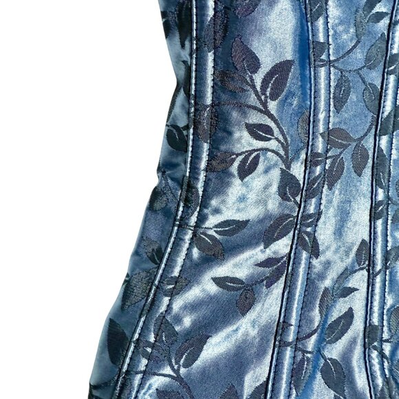 Empire Intimates Satin Blue Floral Lace Up Corset Bustier Sz 32 - Picture 10 of 11